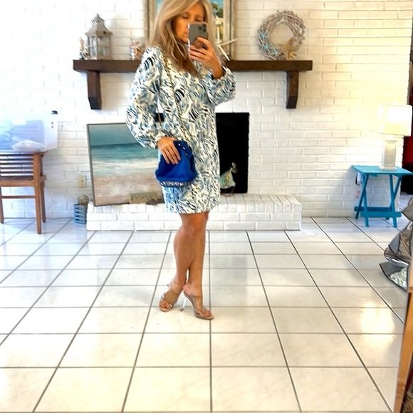 Sail To Sable,Blue/White Sheath Dress, Stretch,Oozes Class,Style,Perfect,Size M - Picture 13 of 13